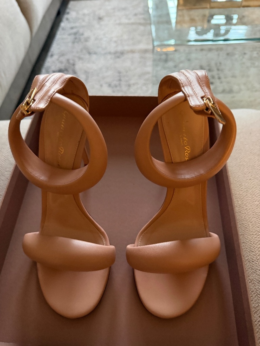 Gianvito Rossi Milano Nude Leather Ankle Strap Sandals | Made in Italy